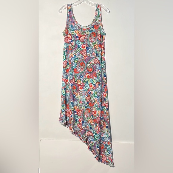 Lulu-B Dresses & Skirts - LULU-B Resort 100% Cotton Vibrant Paisley Asymmetric Ruffle Hem Beach Dress SZ S